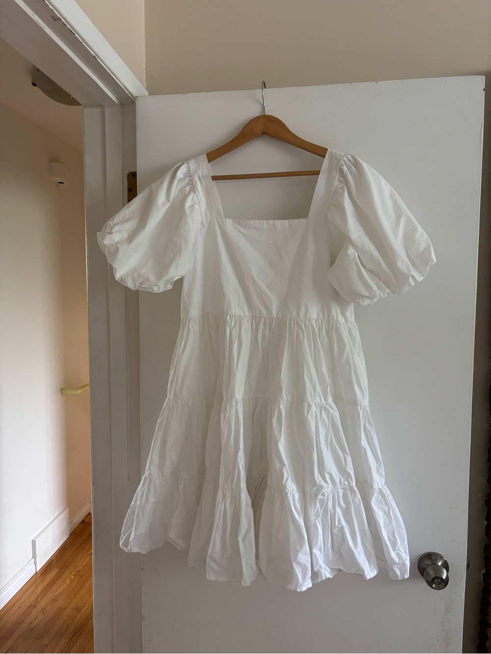 OAK + FORT White Layered Puff Sleeve Dress